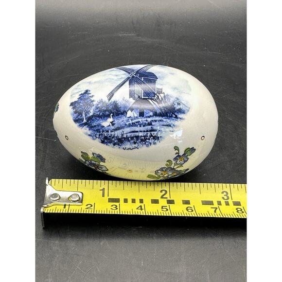 Delft Style Porcelain Blue White Egg from Lancaster PA Windmills Flowers - Picture 7 of 9